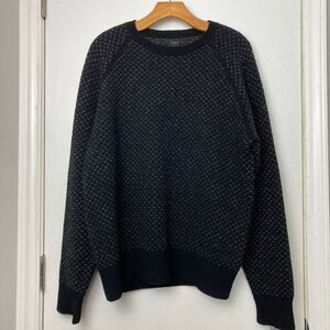 J. Crew Men’s 100% Lambswool Pullover Sweater Crewneck Black/Grey Birdseye‎ sz L